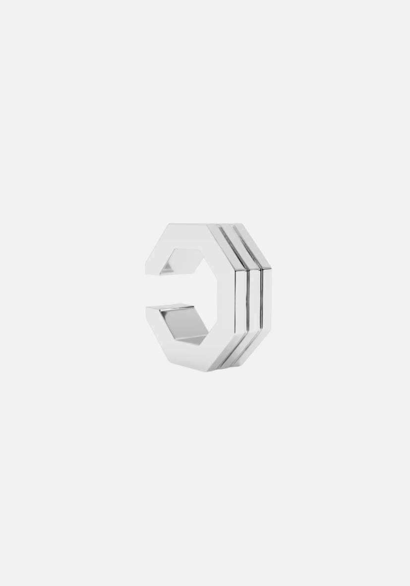 Edge small stripe earcuff silver