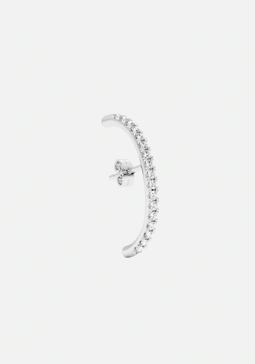 Long diamond hug earstud silver