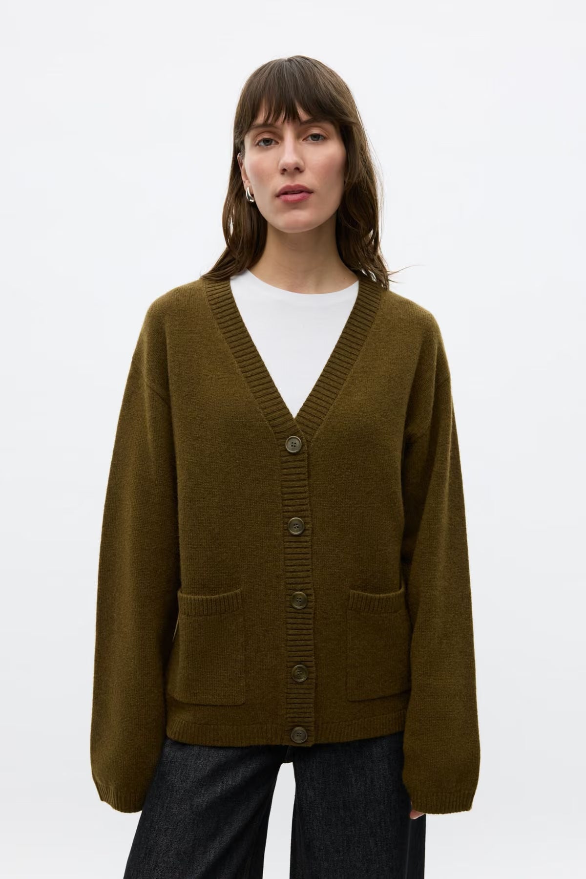 Enelise ls cardigan dark olive