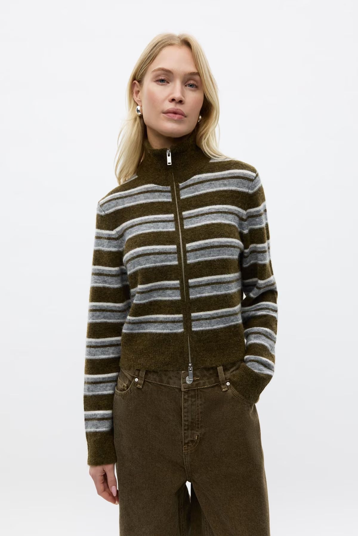 Enbessie ls cardigan olive stripe