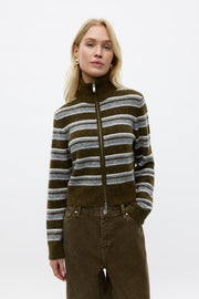 Enbessie ls cardigan olive stripe