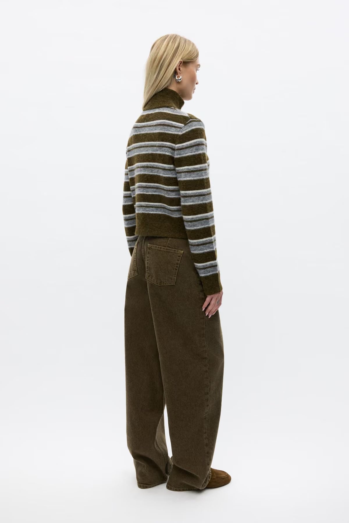 Enbessie ls cardigan olive stripe