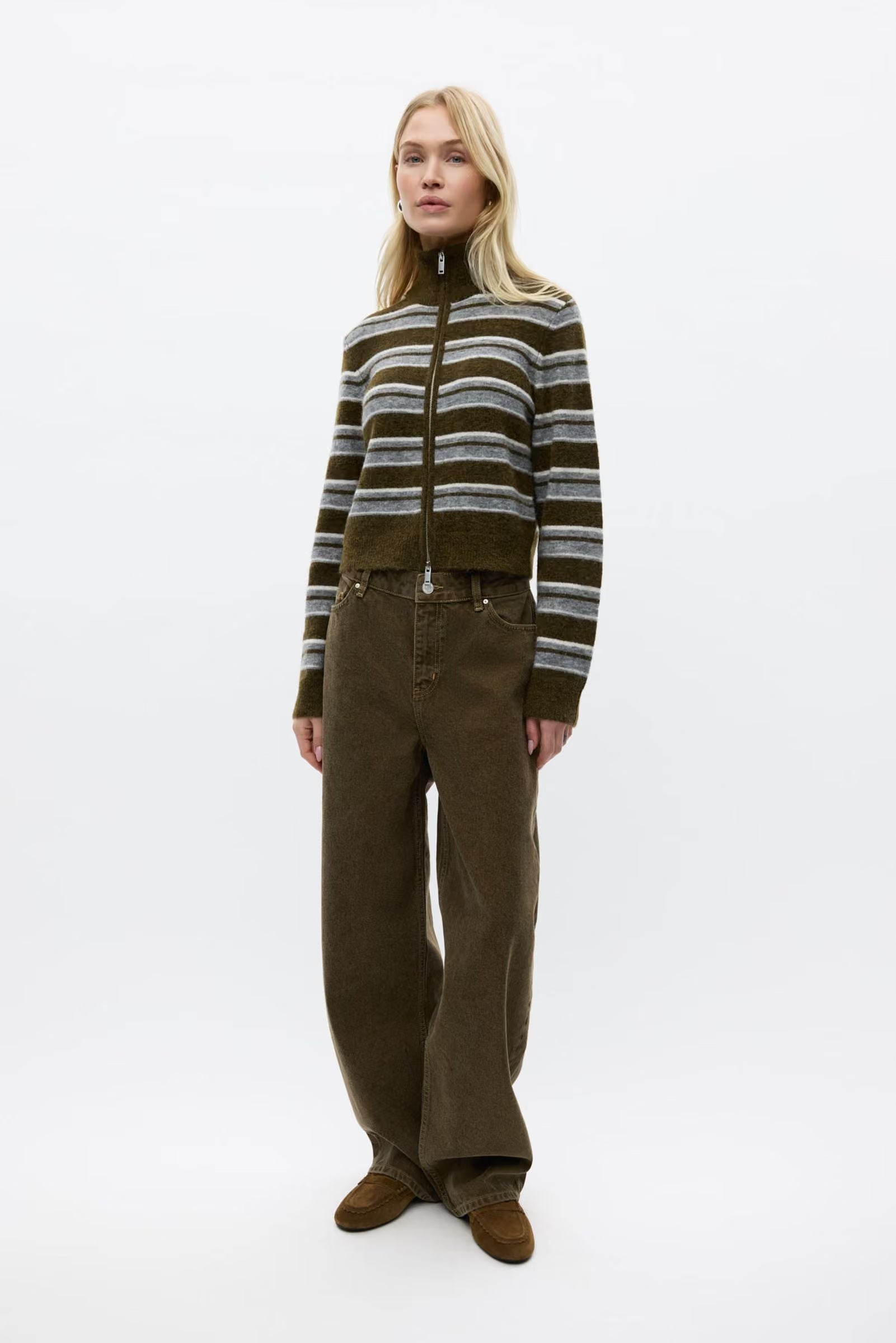 Enbessie ls cardigan olive stripe