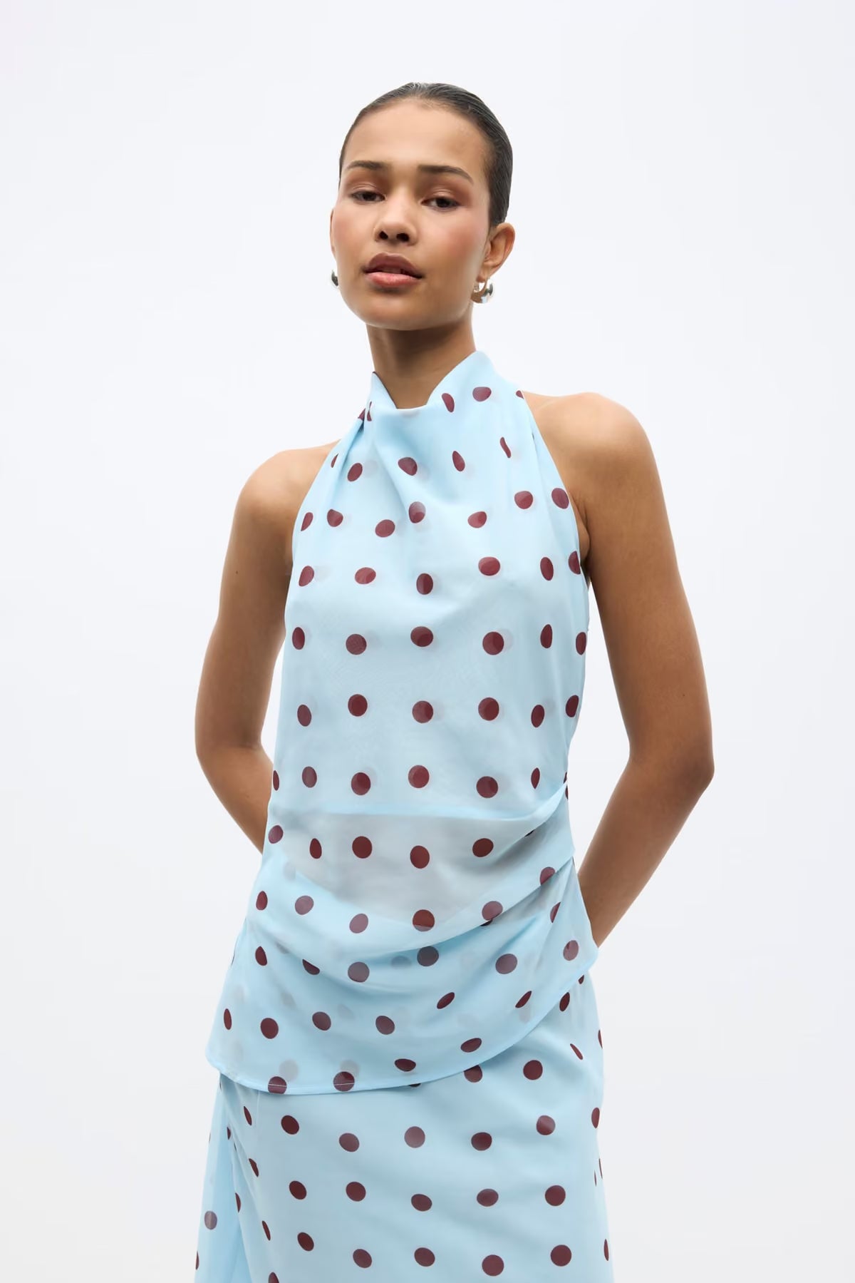 Enyarsi top blue maroon polka dot