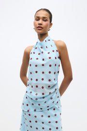 Enyarsi top blue maroon polka dot
