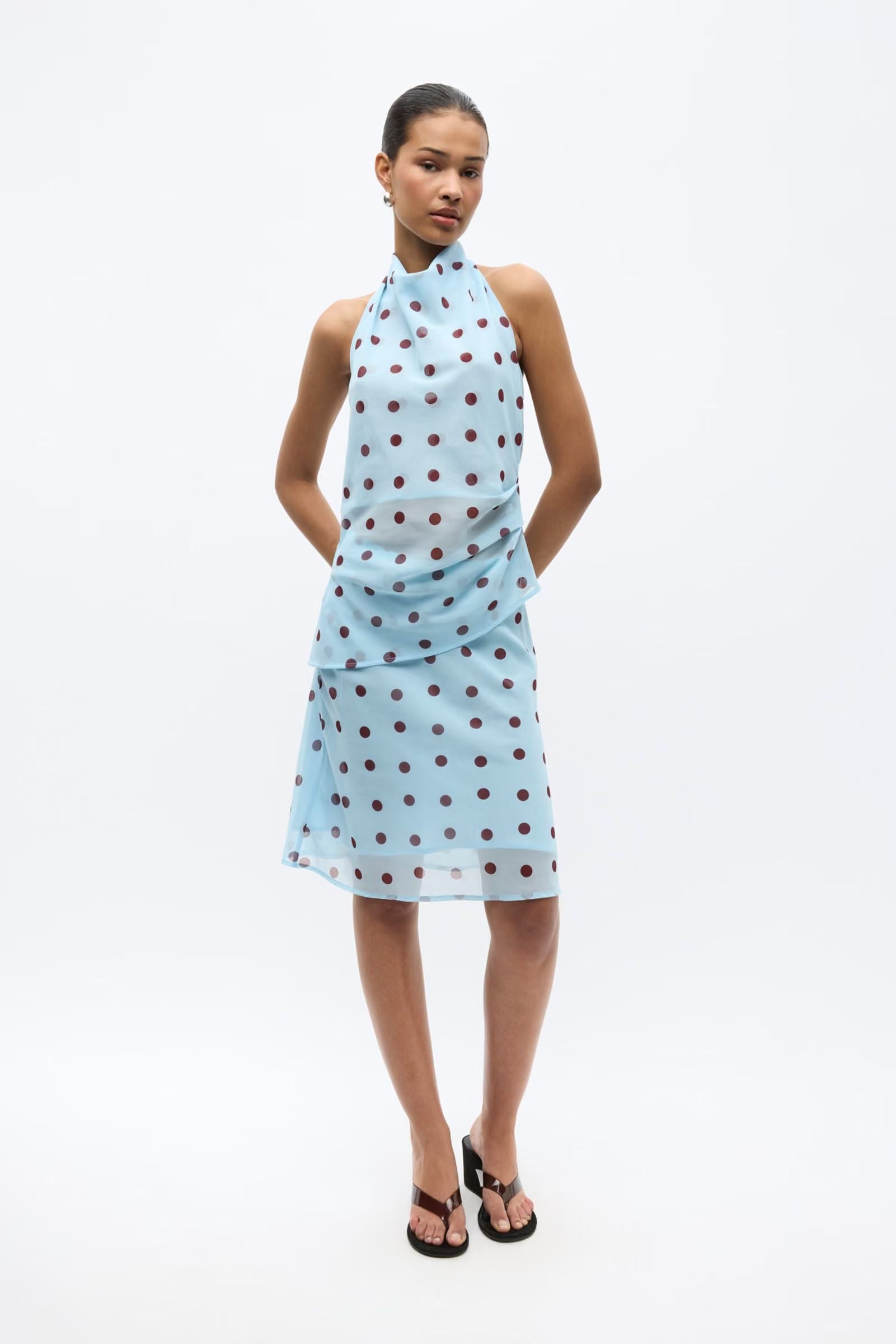 Enyarsi top blue maroon polka dot