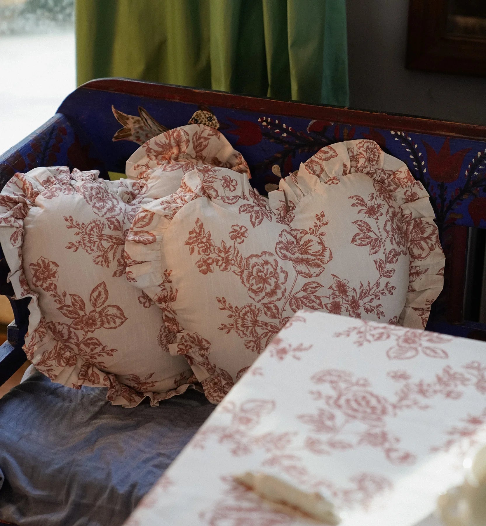 Whimsical rose heart cushion