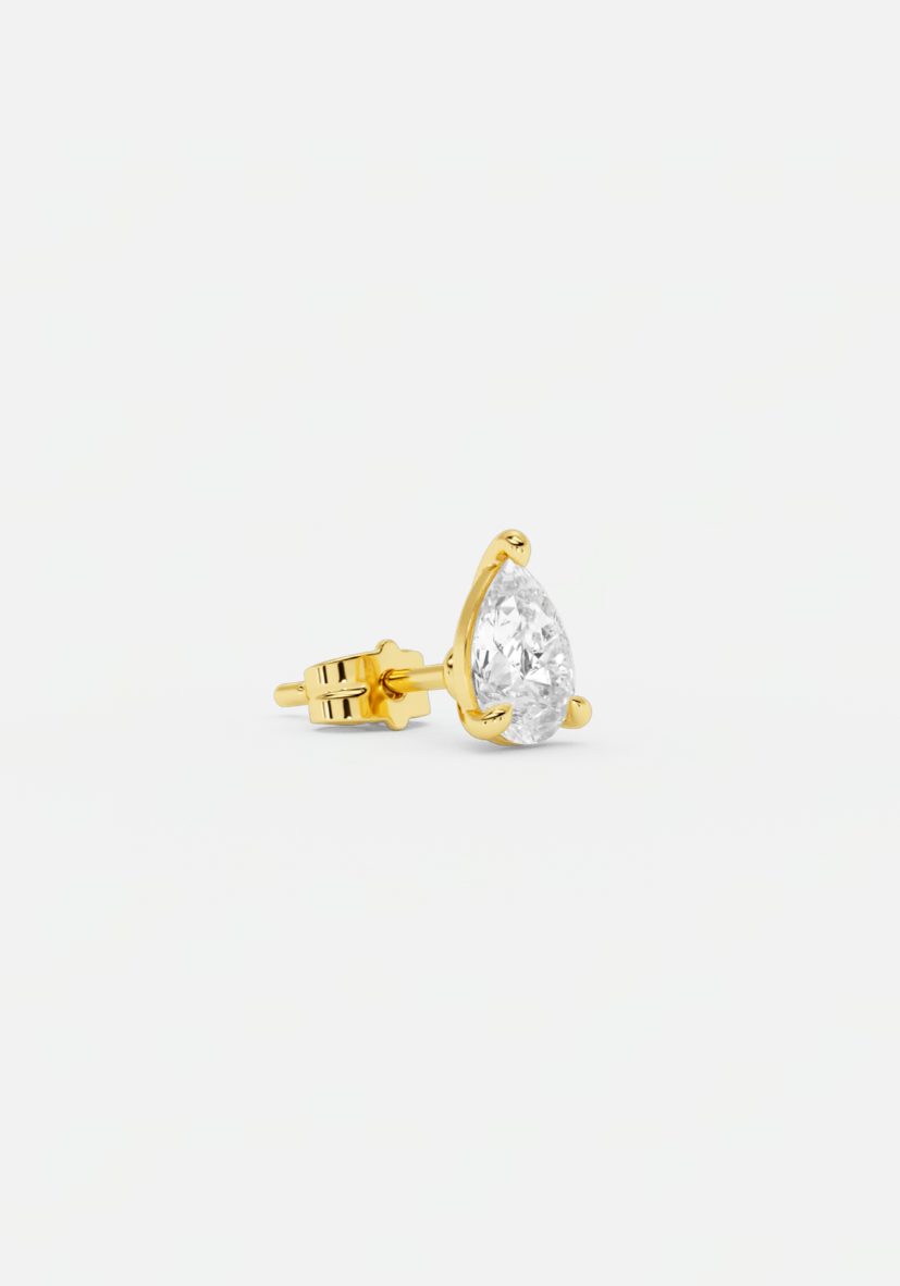 Pear diamond earstud gold