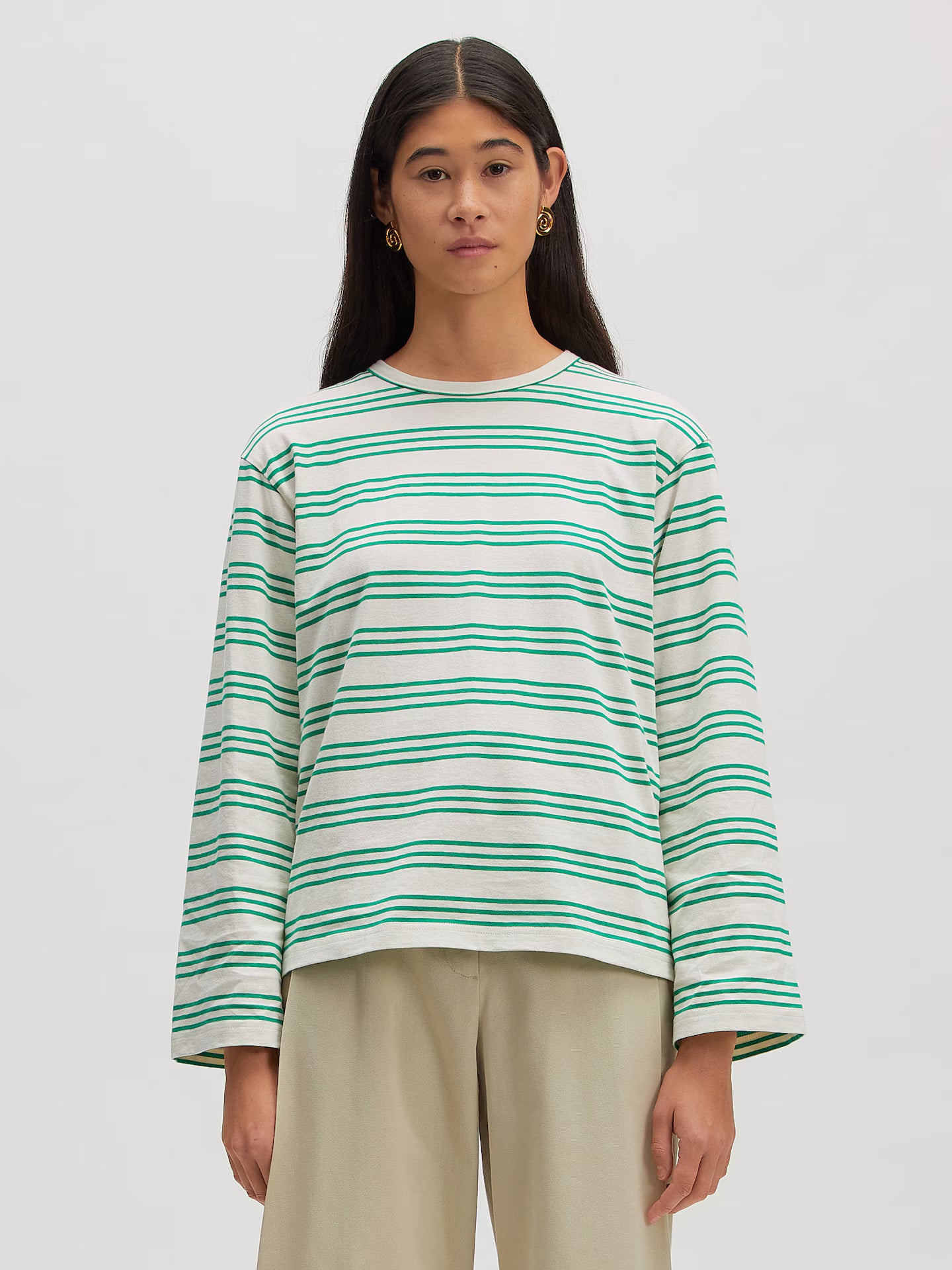 Verlee T-shirt green white striped