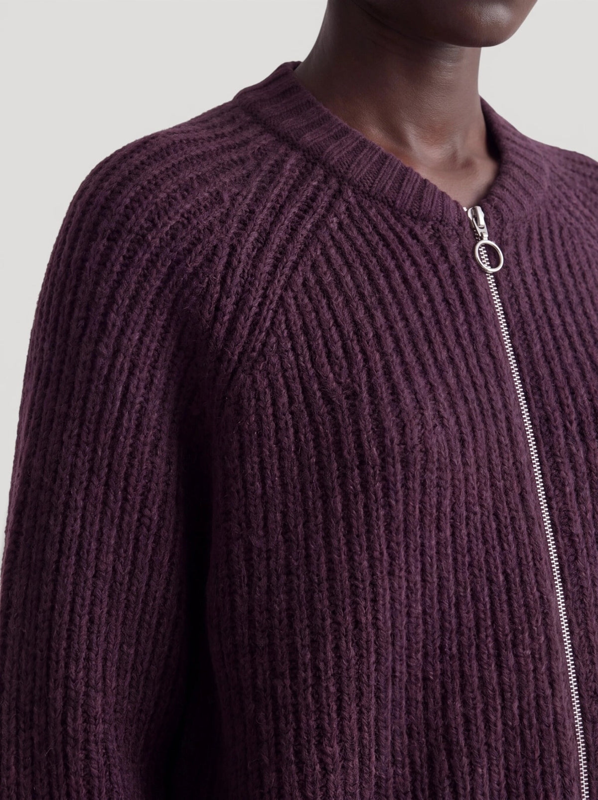 rani bomber cardigan prune purple
