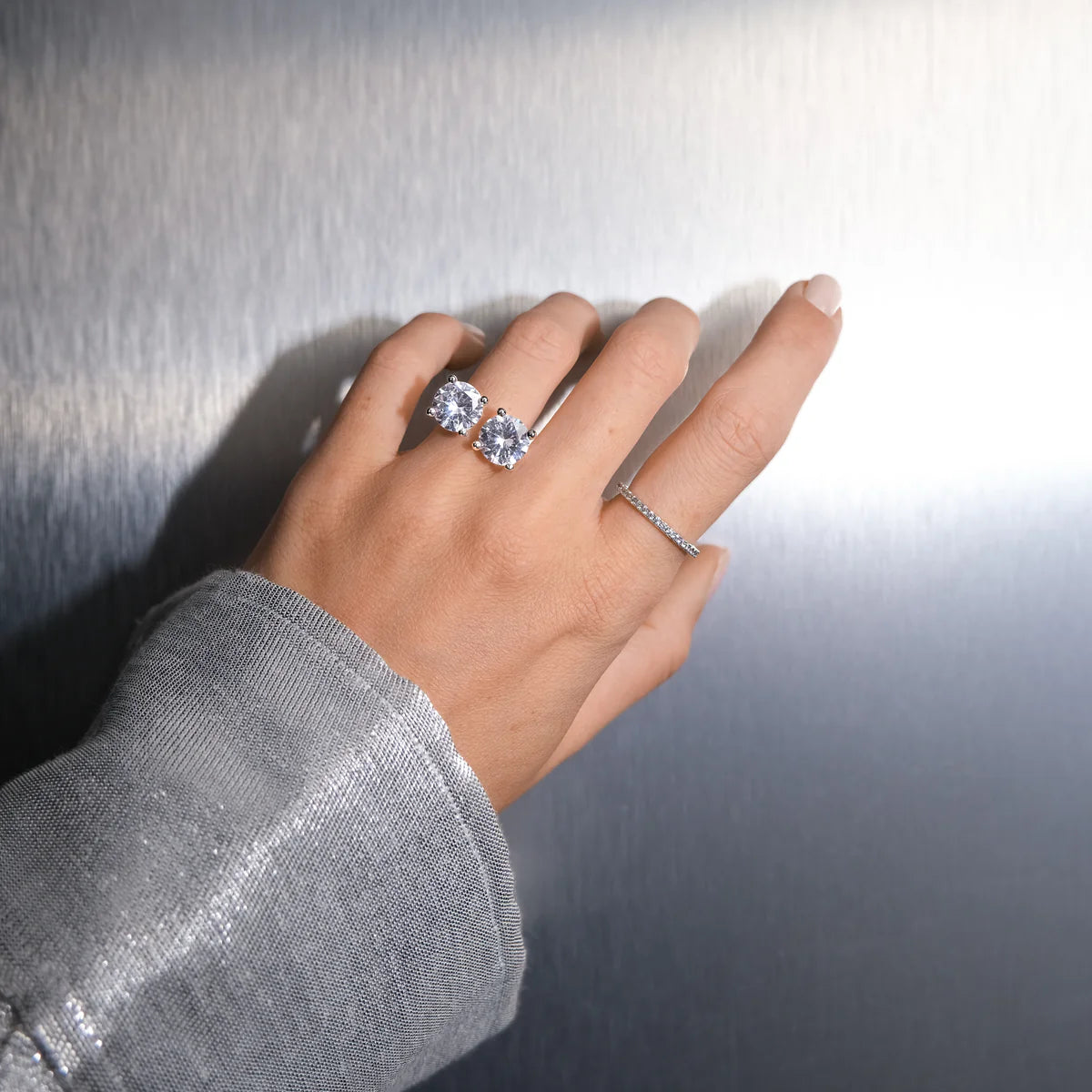 Double Diamond Ring Silver