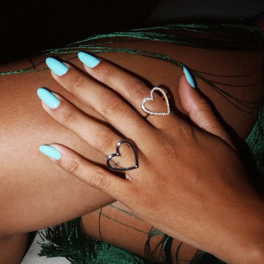 Heart diamond ring silver