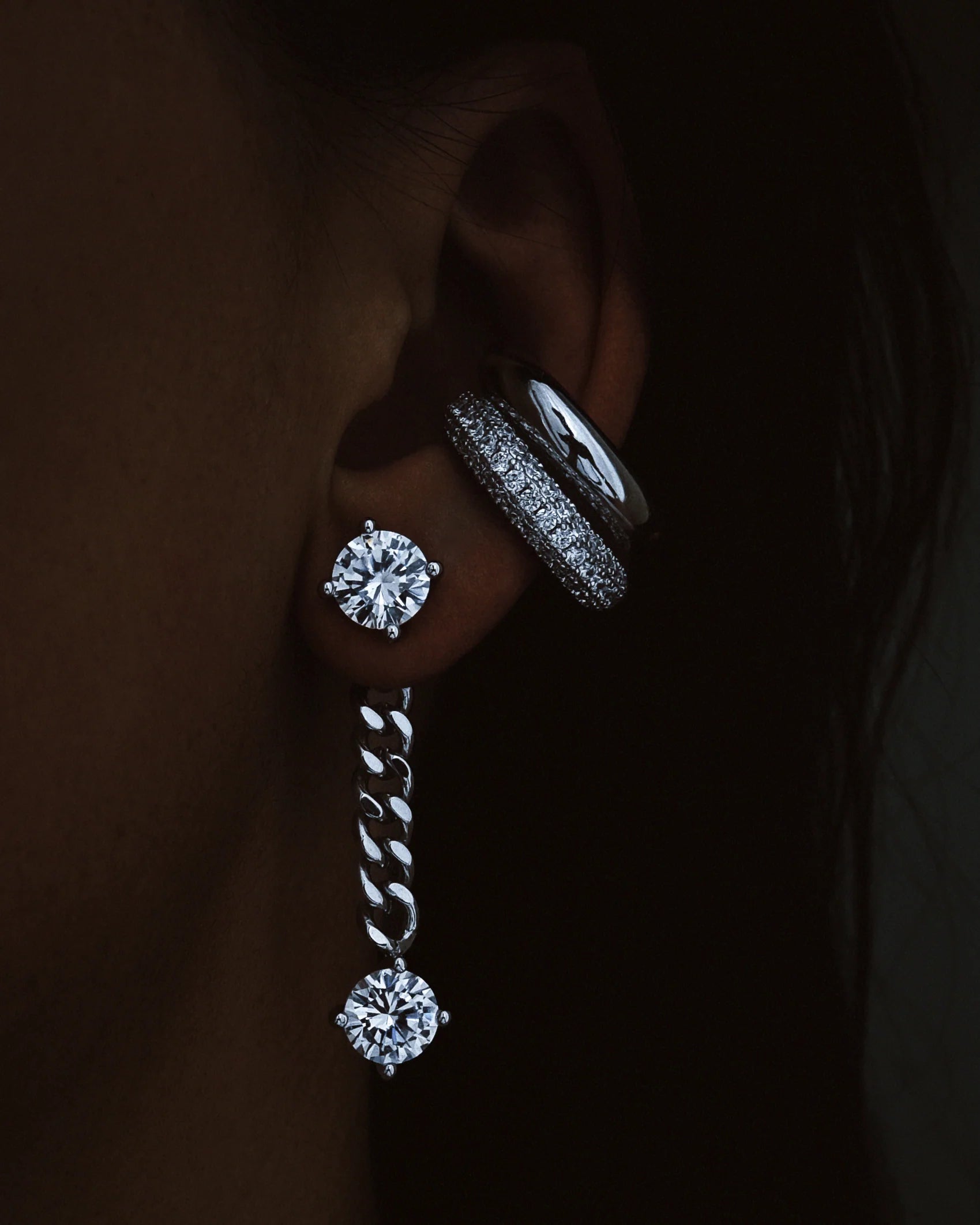Chunky kos diamond earcuff silver