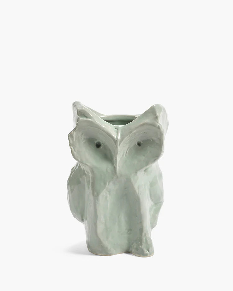 Owl vase light blue