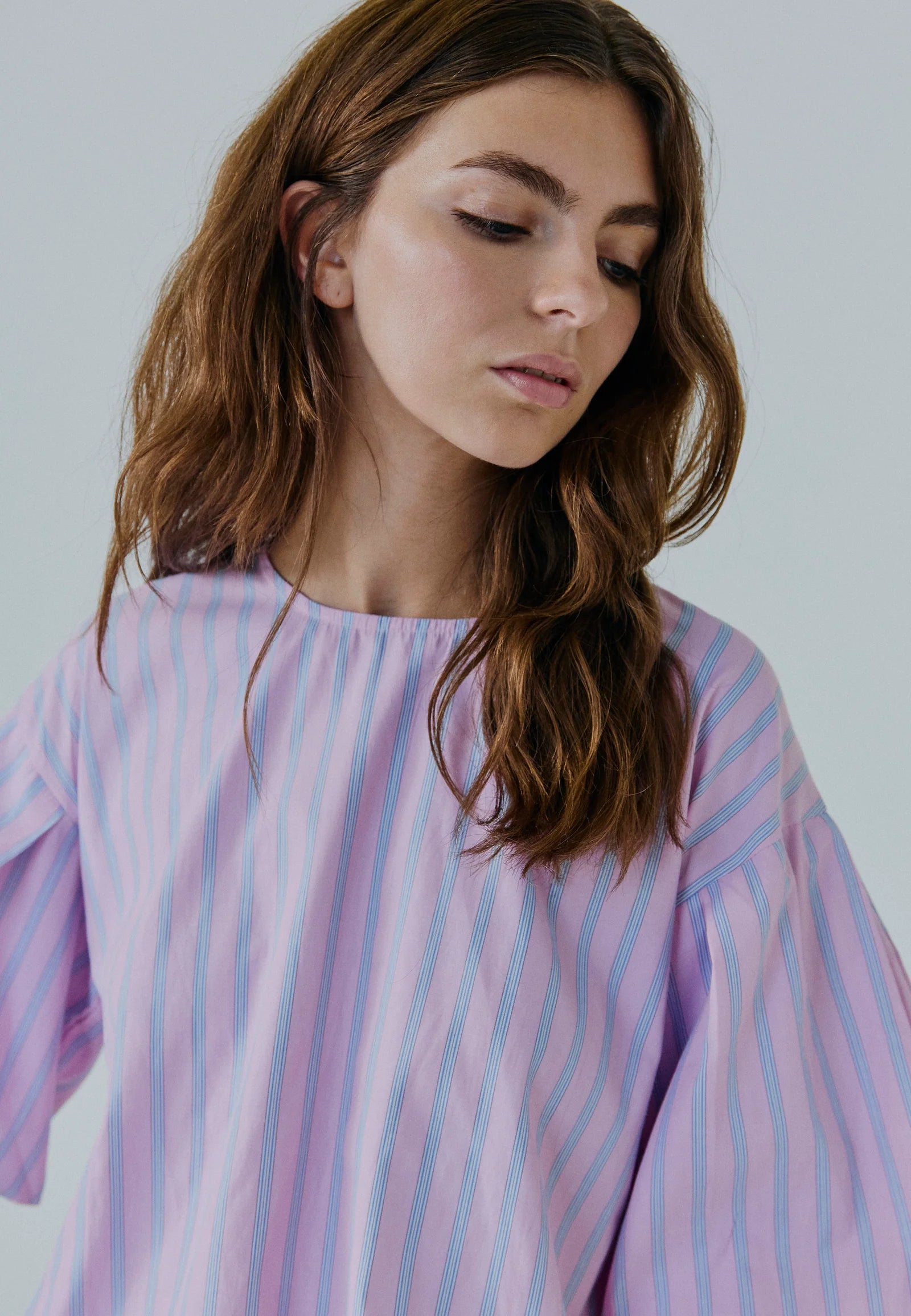 Emily ss top blue pink stripe