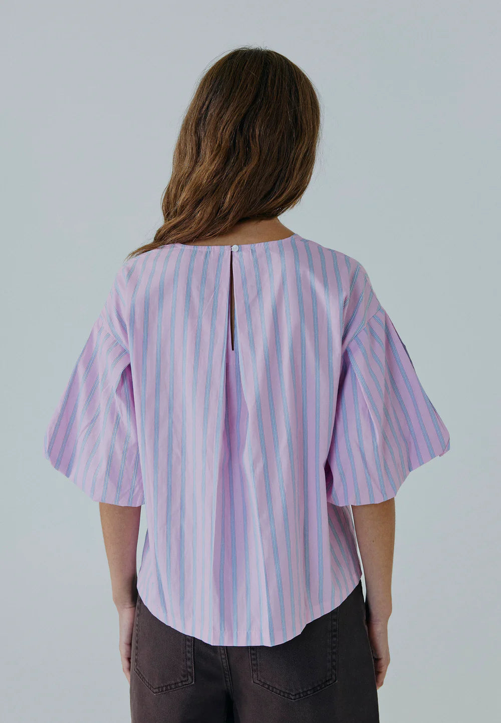 Emily ss top blue pink stripe