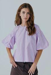 Emily ss top blue pink stripe