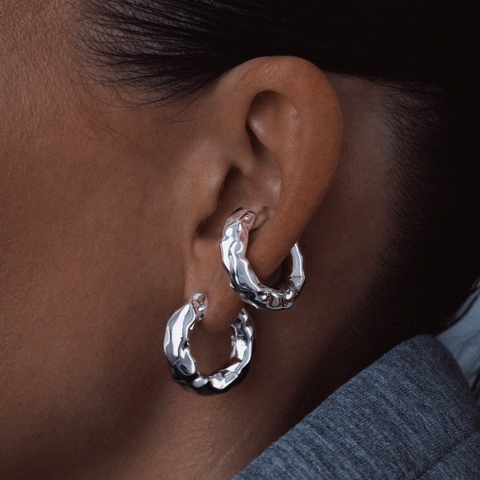 Chunky Kos Molten Earring Silver