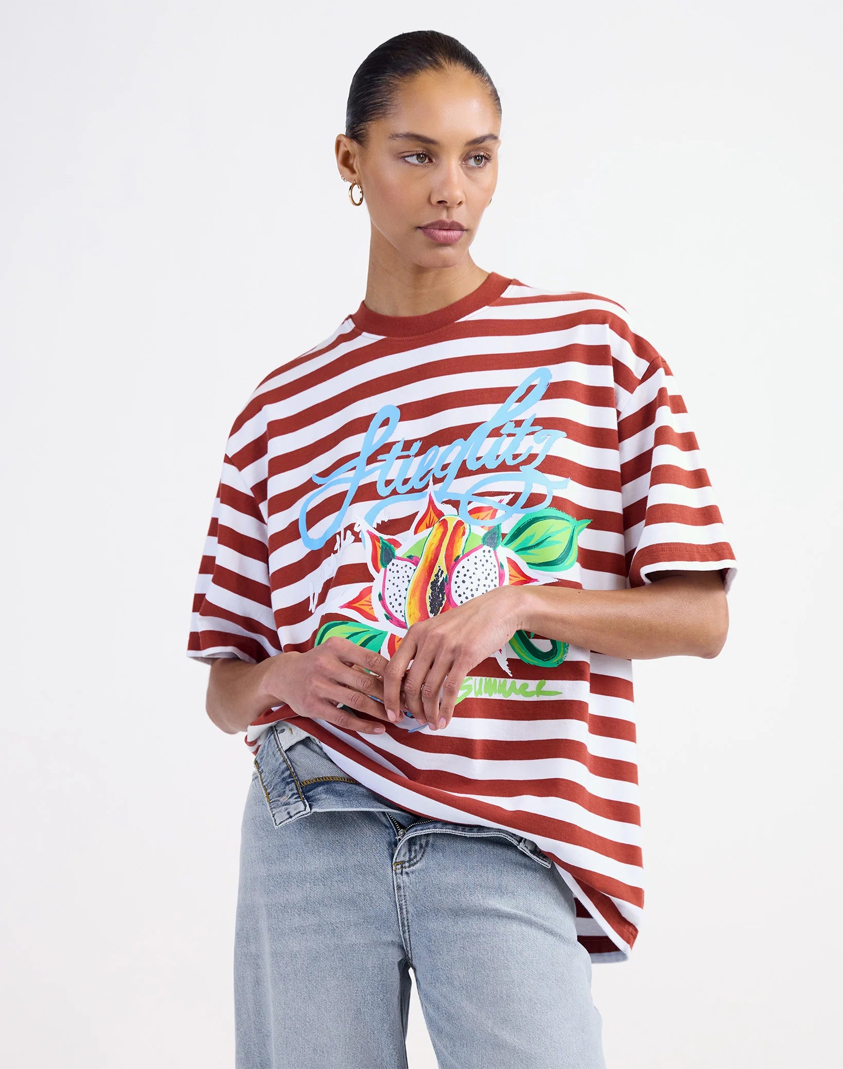 Jovita oversized t-shirt brown stripes