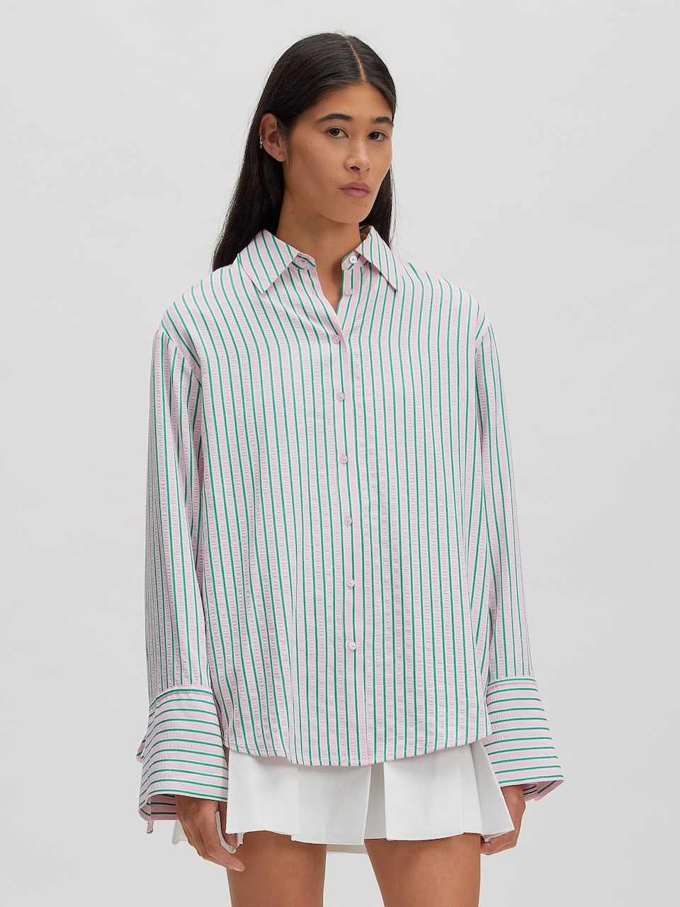 Juri shirt pink green stripes