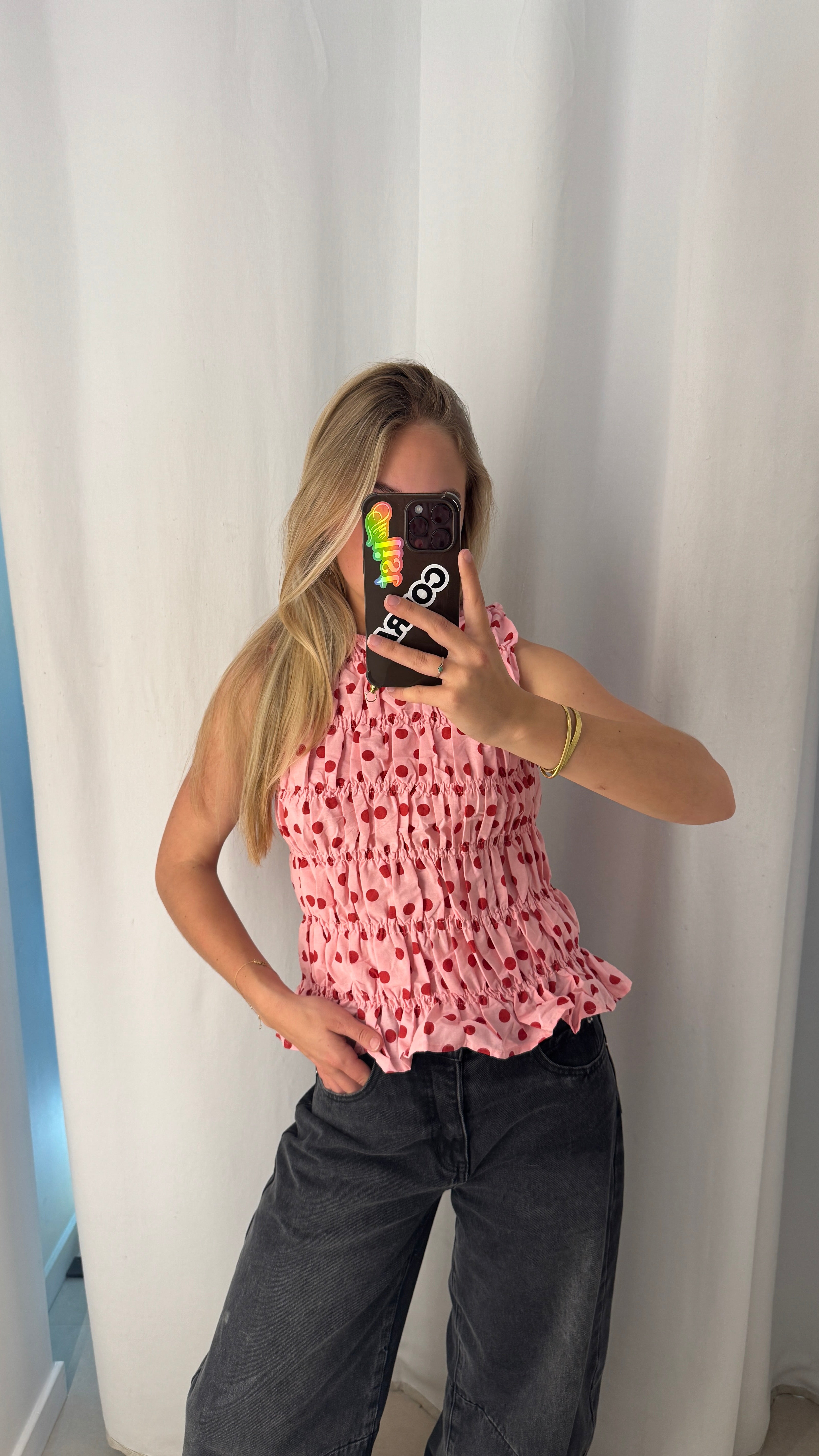 Sylvie top dots pink red