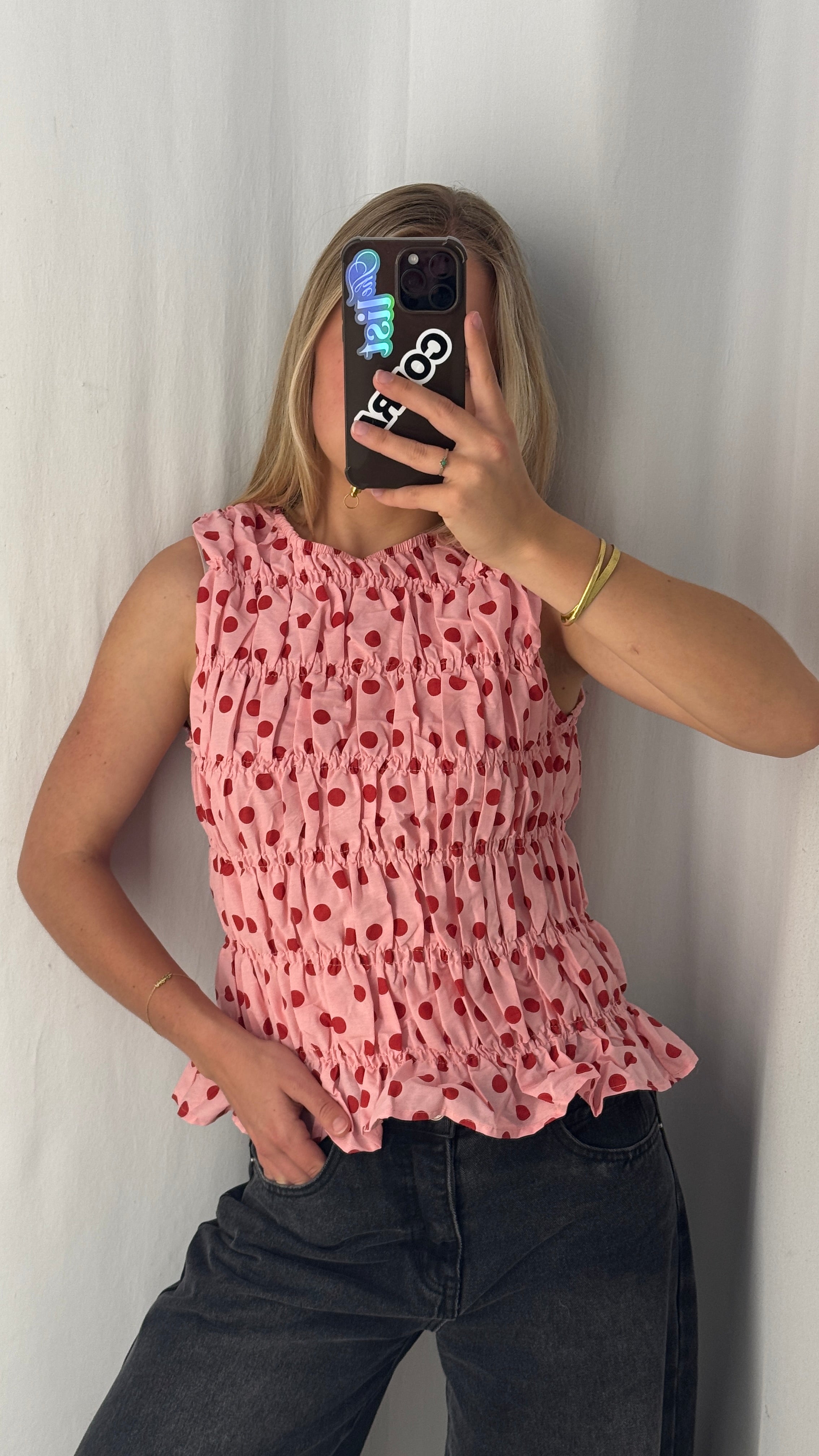 Sylvie top dots pink red