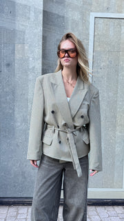 Hourglass Blazer Beige Checks M/L