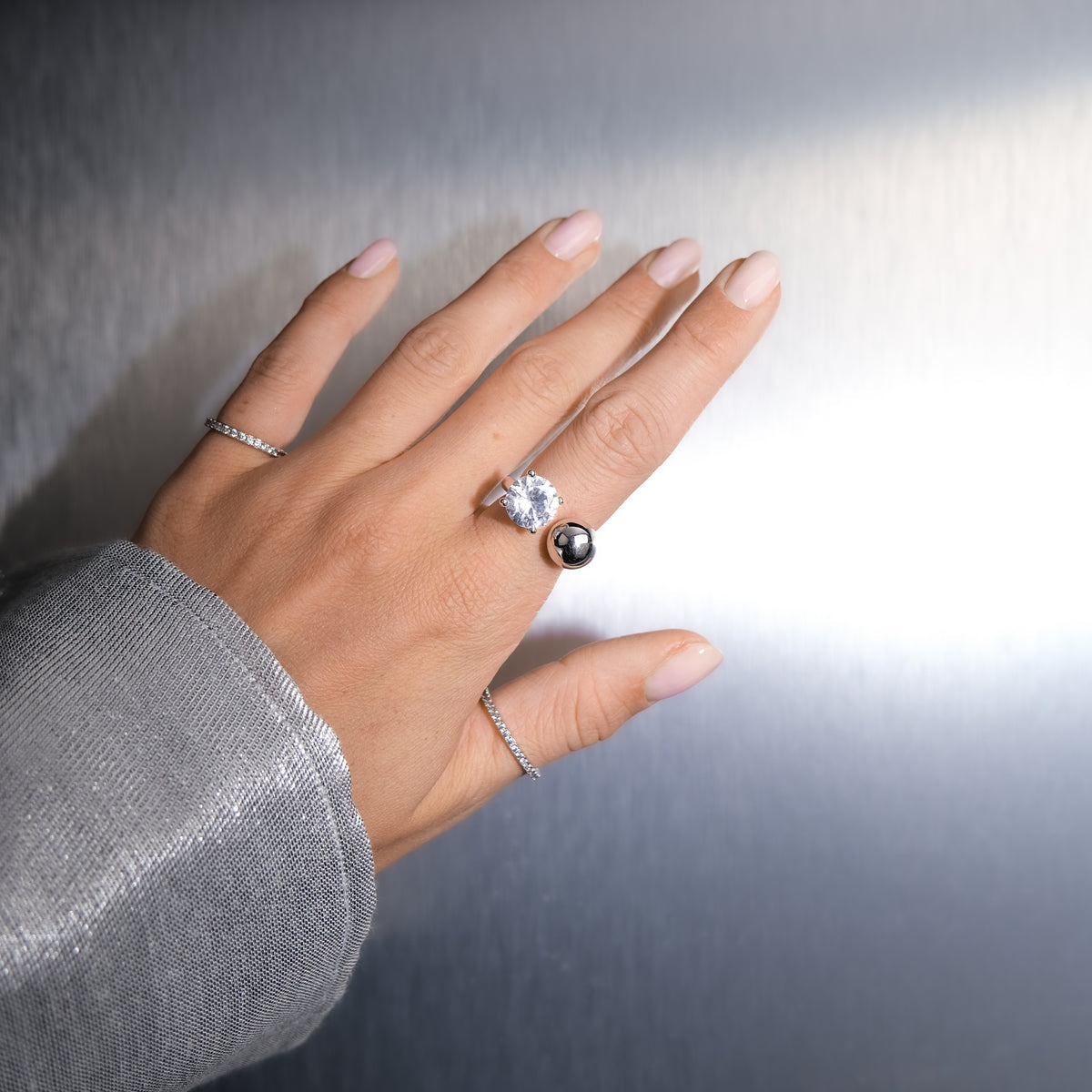 Ball Diamond Ring Silver