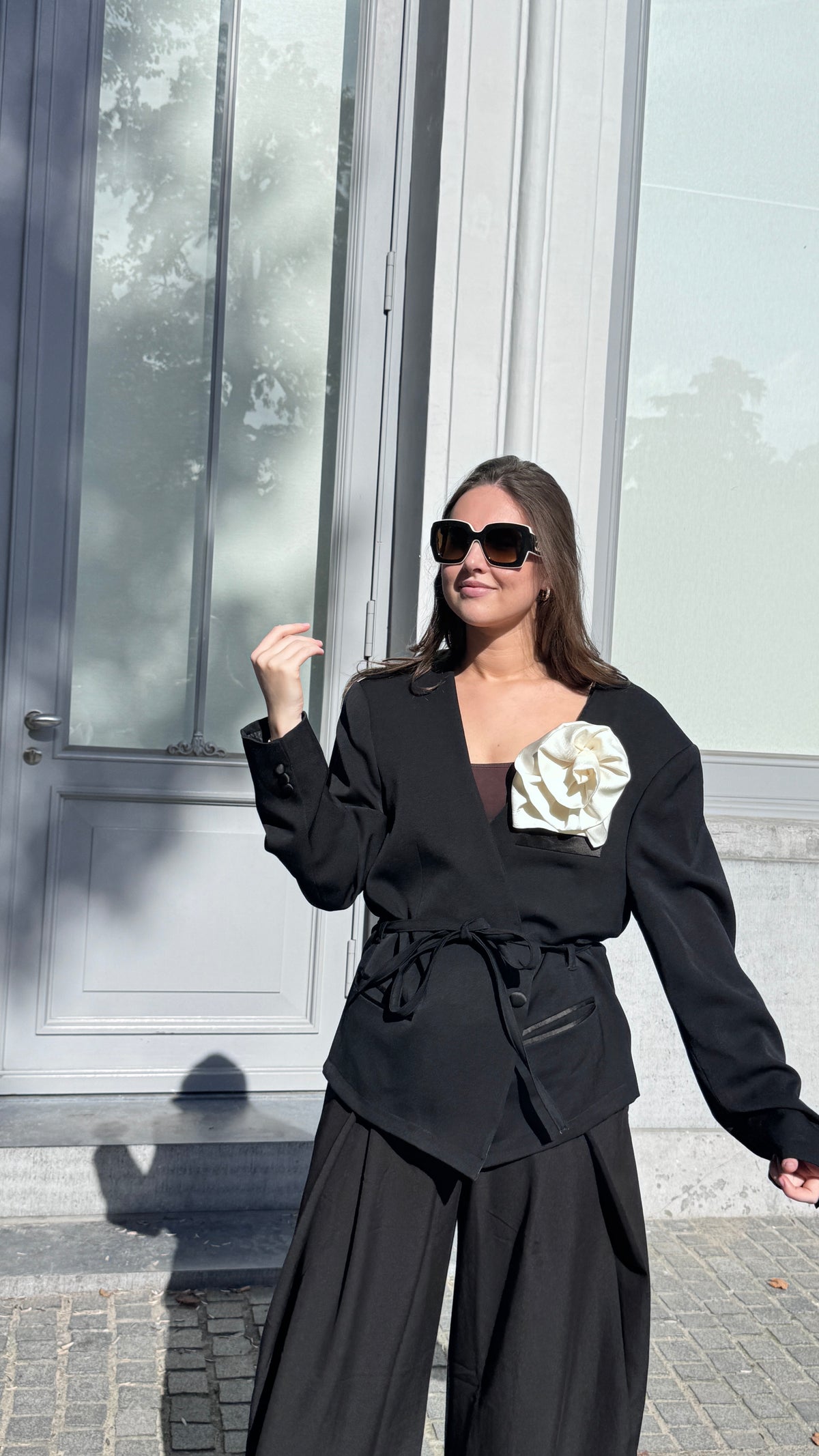 Flower Blazer Black White M/L