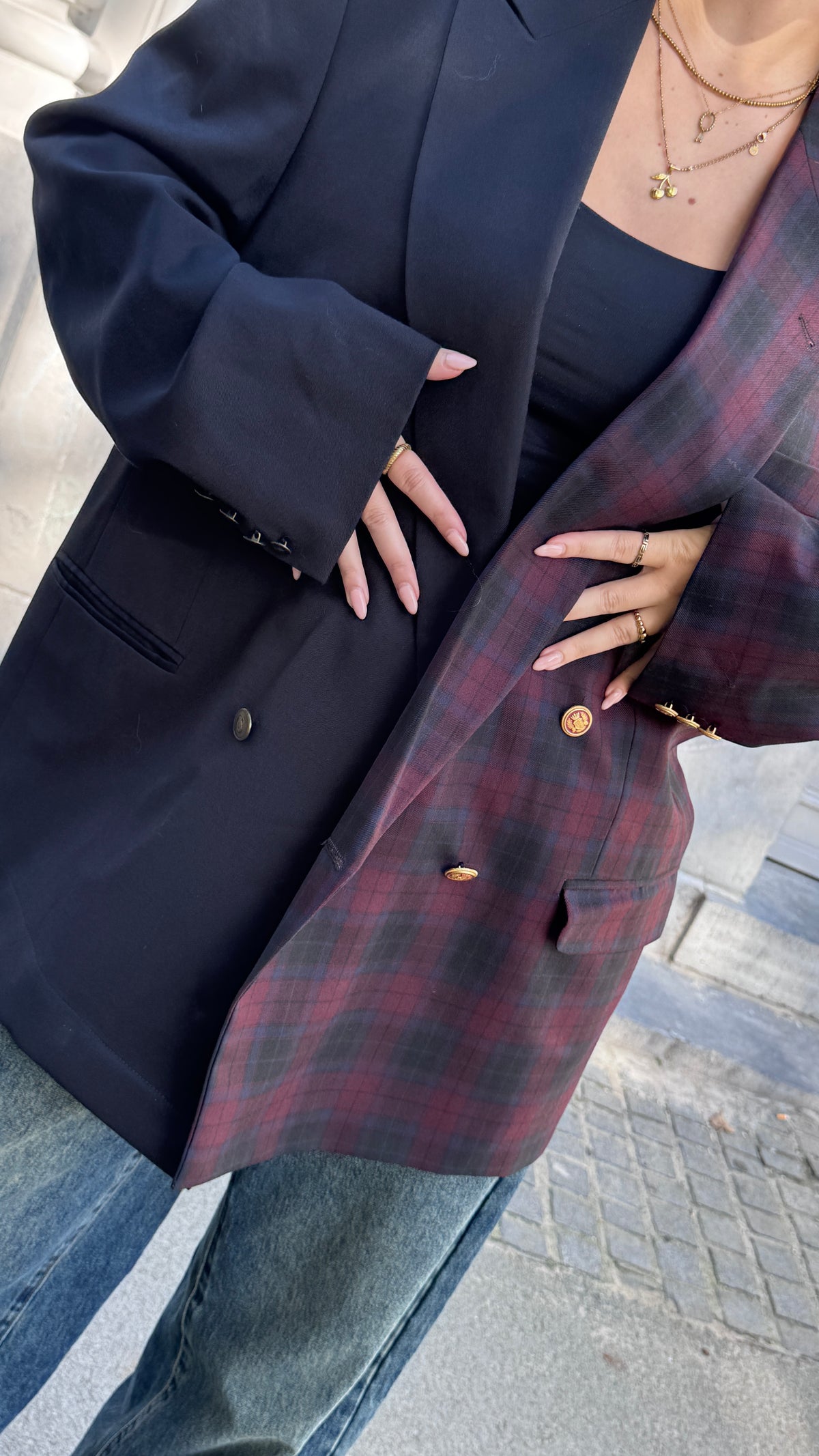 Twin Blazer Red Checks Navy M/L