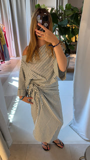 Luna off shoulder blouse green stripes