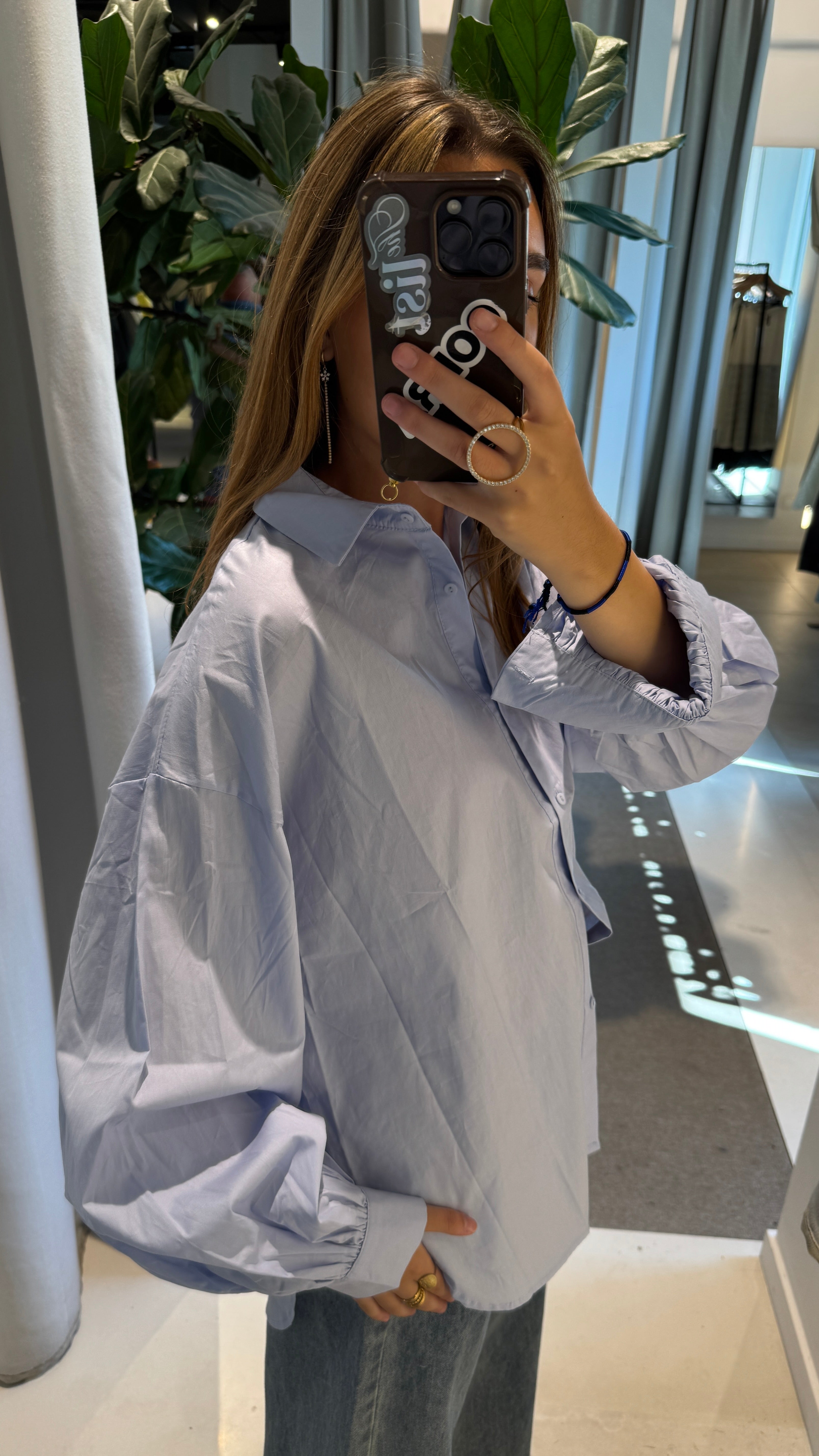 Blue blouse puff sleeves