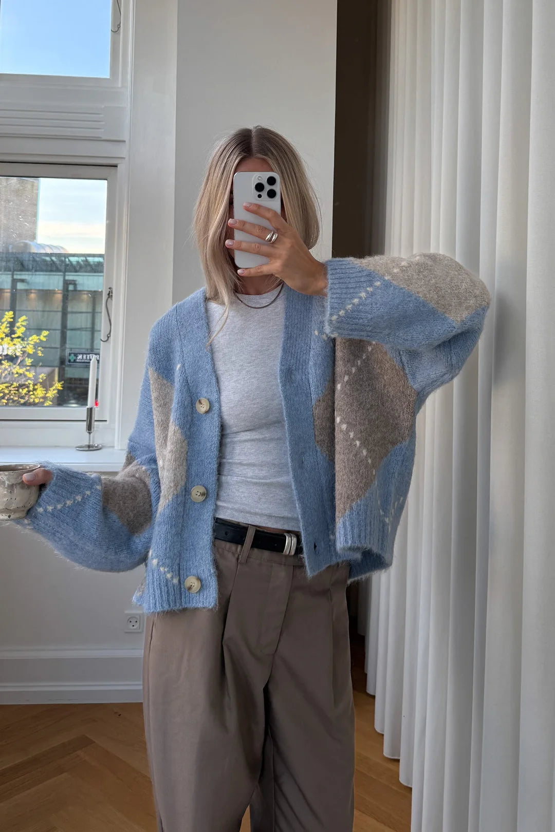 N-laiana knit cardigan sky blue mix