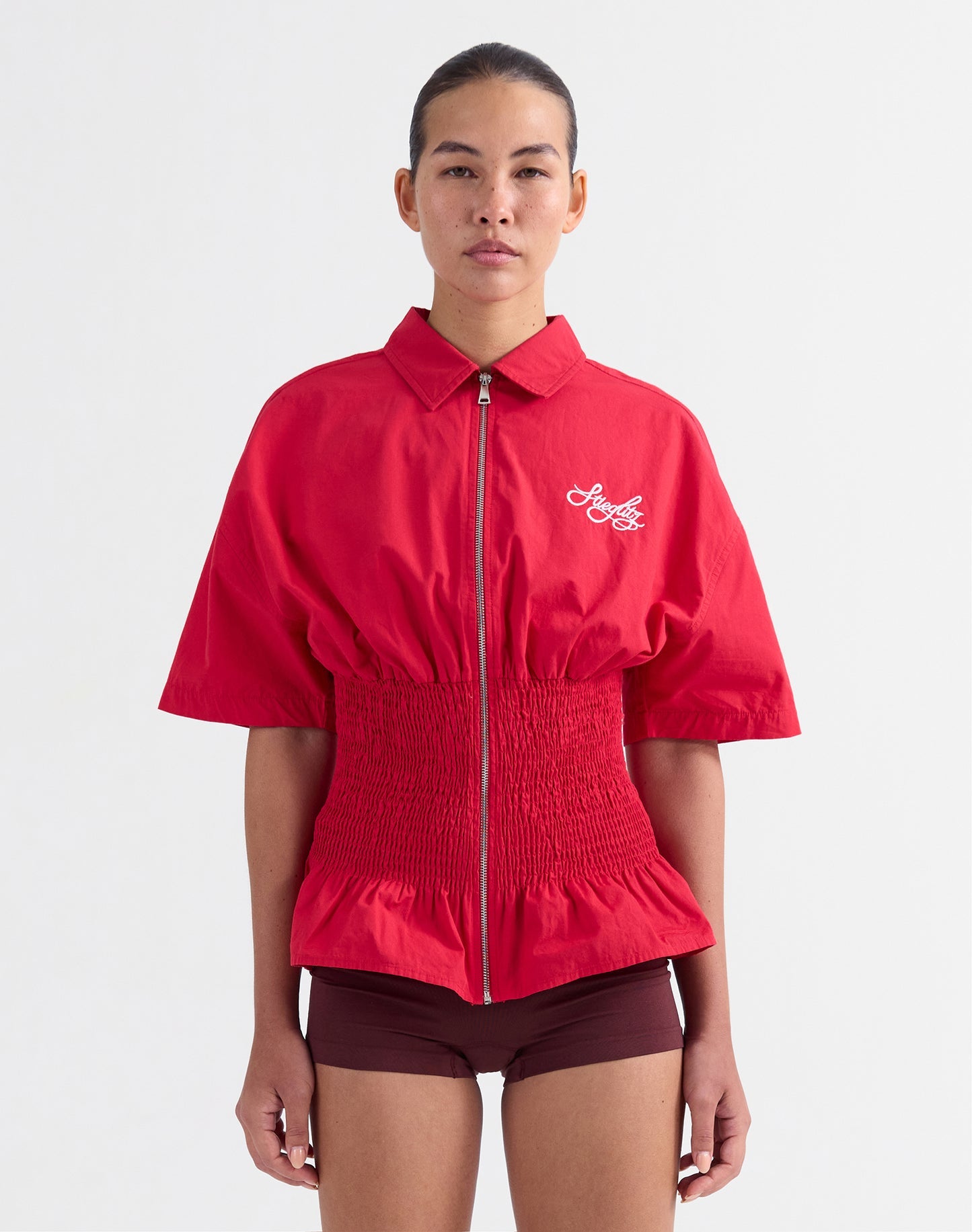 Kyla smocked blouse red