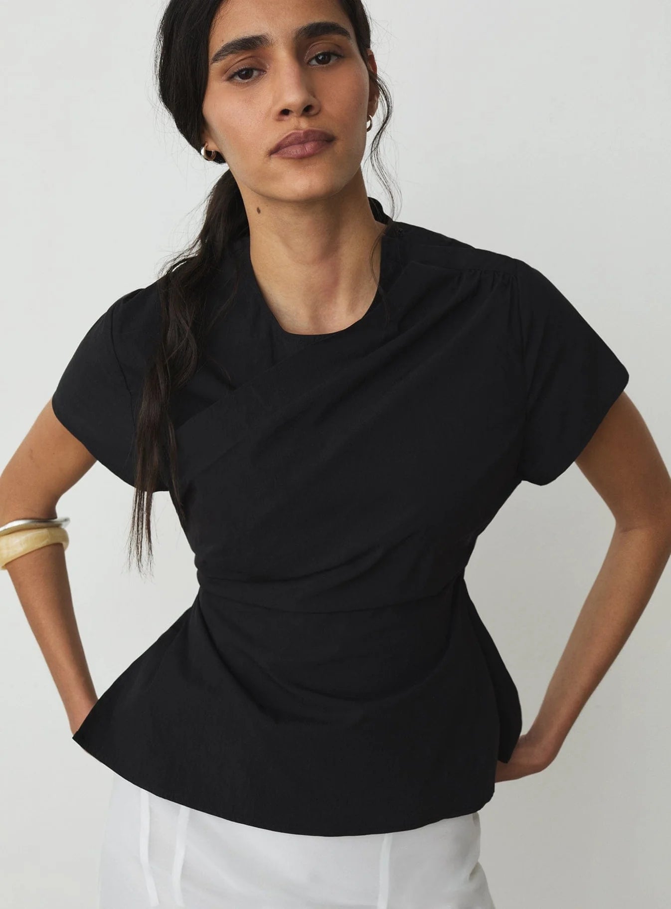 Raven black asymmetric blouse