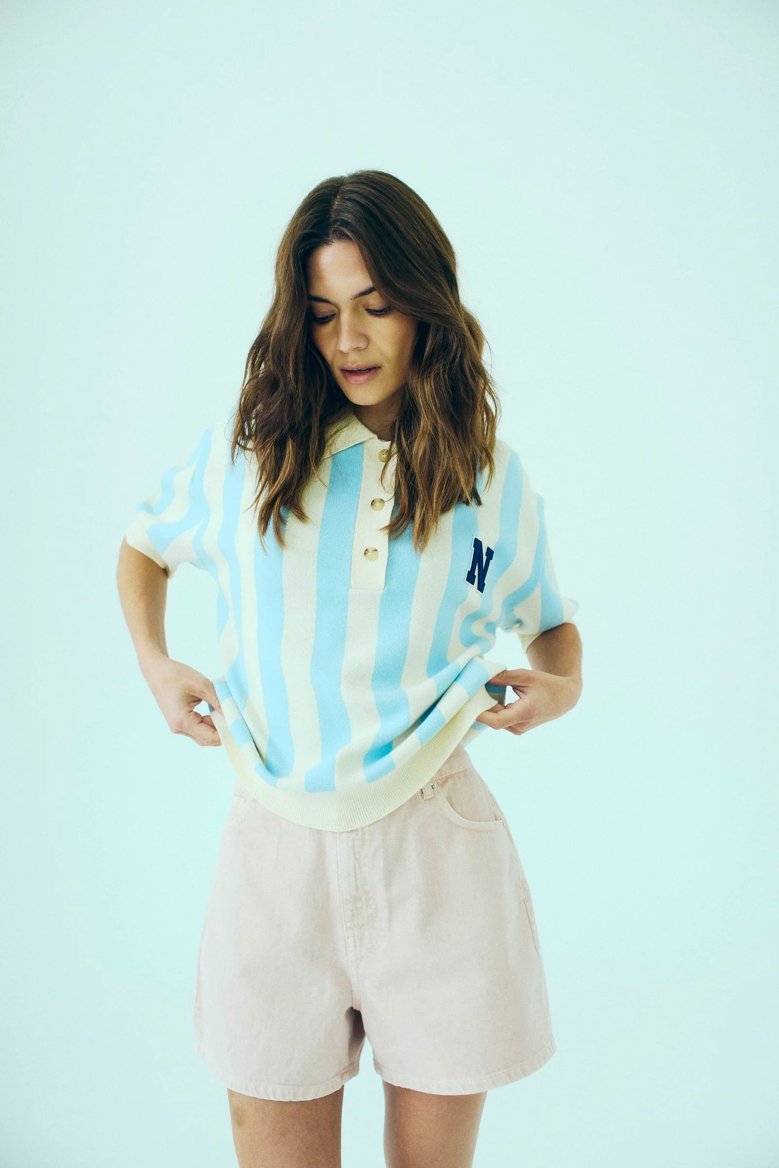 Varsity knit polo light blue