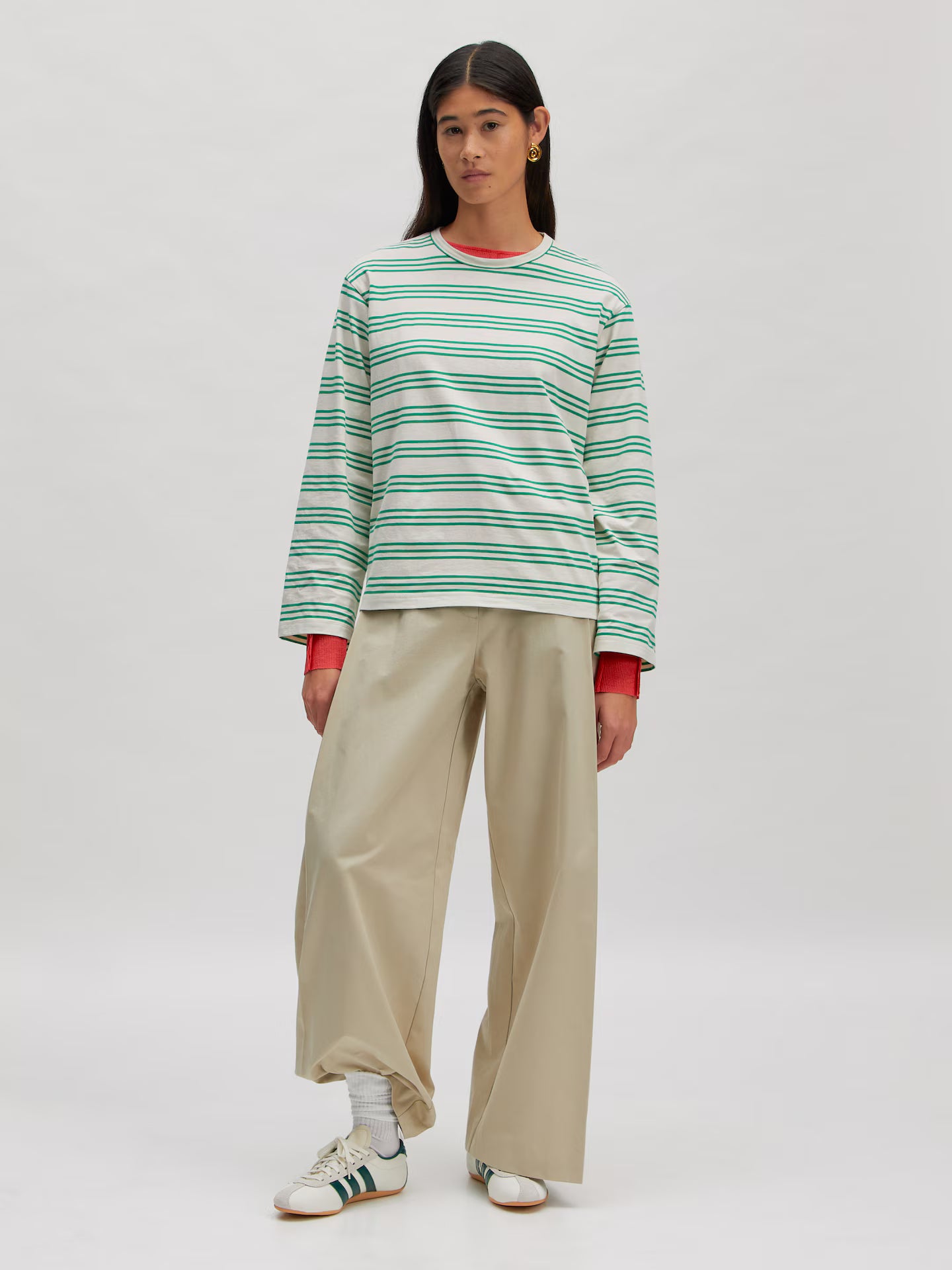 Verlee T-shirt green white striped