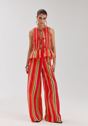 Meike pants red green stripes