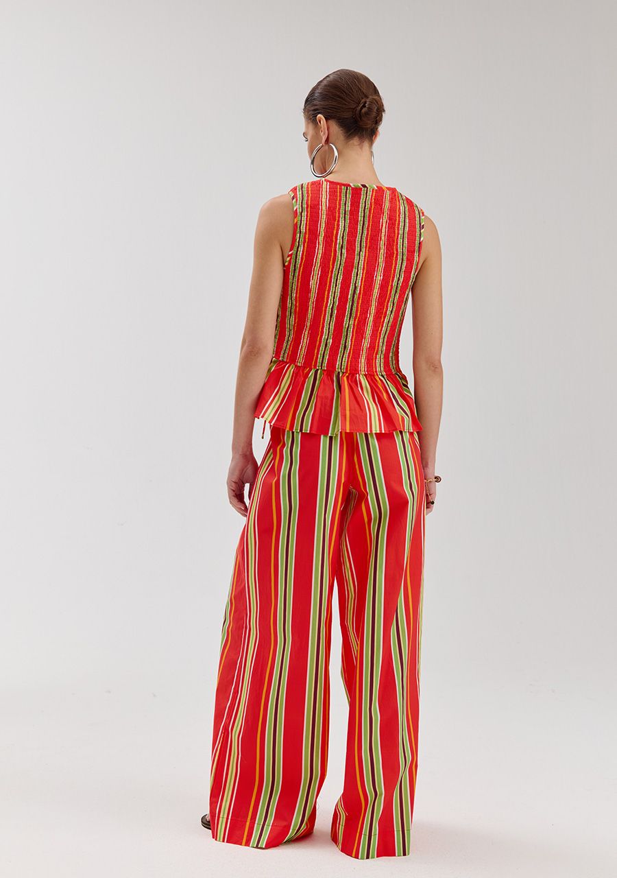 Meike pants red green stripes