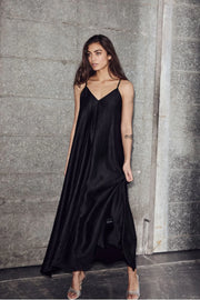 Corsica pleat strap dress black