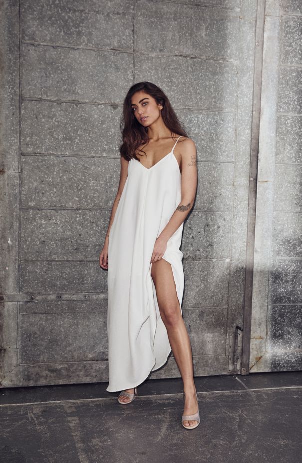 Corsica pleat strap dress white