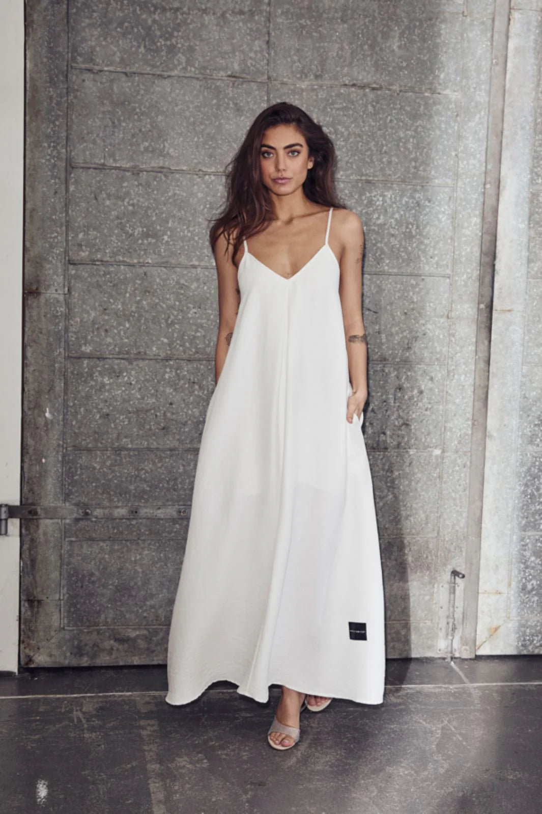 Corsica pleat strap dress white